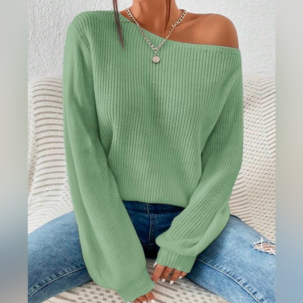 Green Off shoulder knit top
